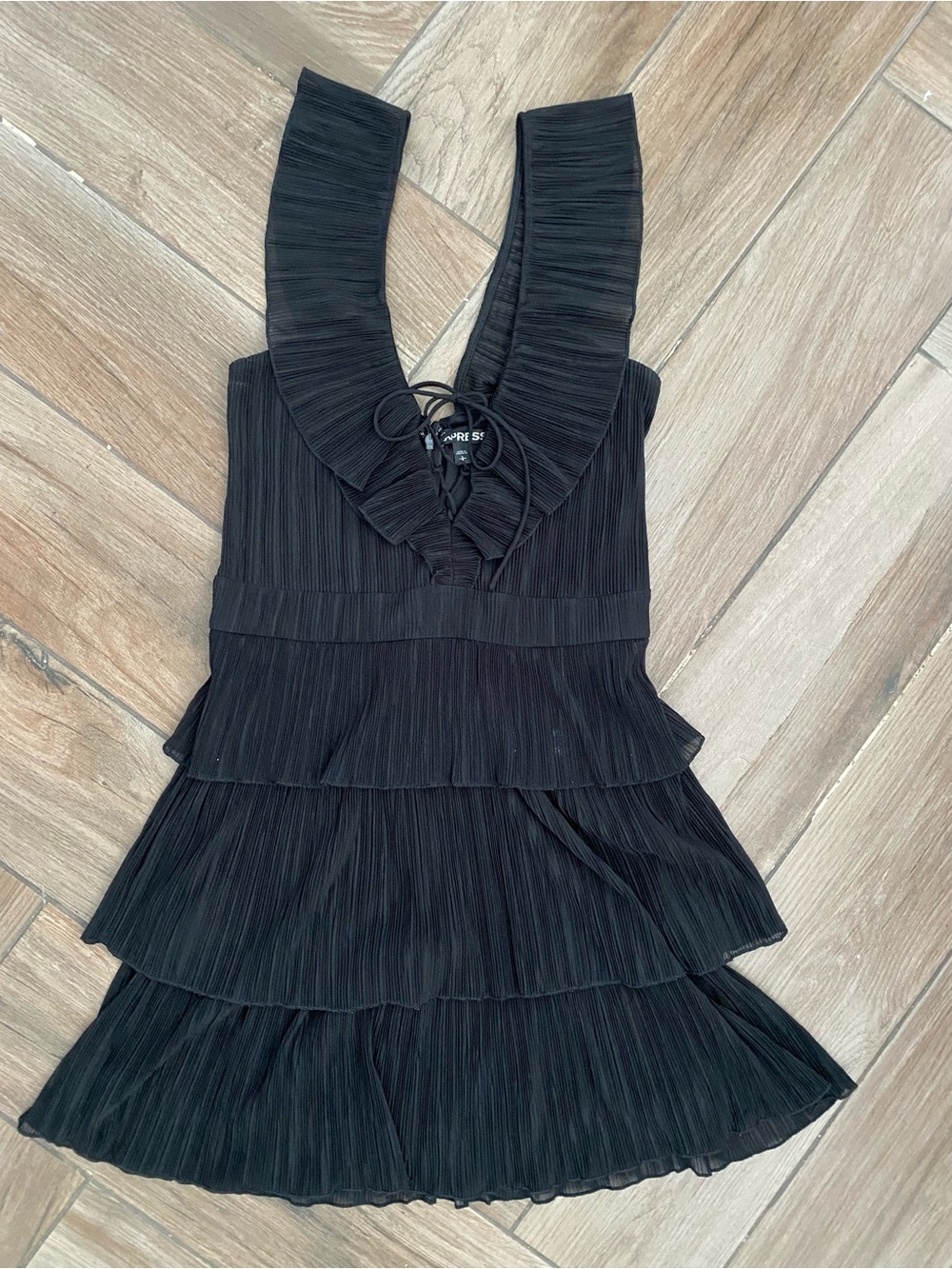 Express Black Pleated Ruffle Mini Dress